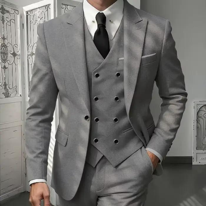 Ensemble de costume classique 3 pièces pour homme - Blazer ajusté à revers crantés avec gilet et pantalon