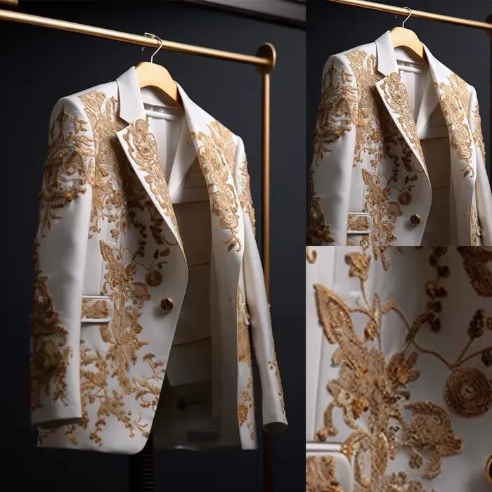 Costume de mariage pour hommes, or, broderie exquise, un manteau d'affaires, sur mesure, pour marié, Occasions formelles, taille personnalisée
