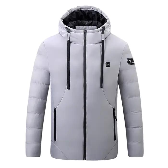 Veste chauffante 4 zones homme veste chauffante électrique imperméable à capuchon isolante en polyester pour activités hivernales et sorties quotidiennes