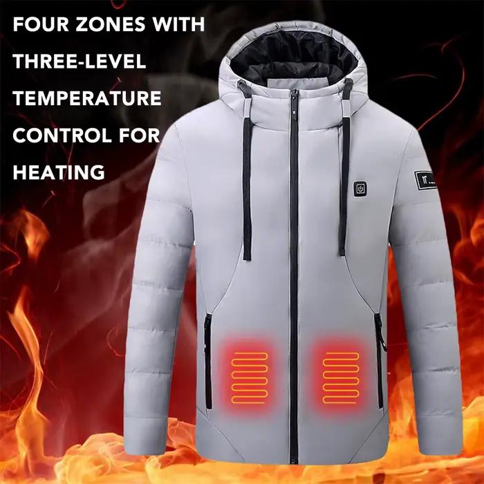 Veste chauffante 4 zones homme veste chauffante électrique imperméable à capuchon isolante en polyester pour activités hivernales et sorties quotidiennes