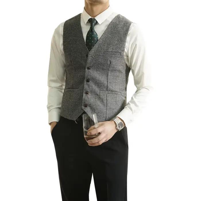 Gilet rétro britannique en tweed pour hommes, élégant et décontracté, idéal pour les tenues de garçon d'honneur, frères et événements formels automne hiver