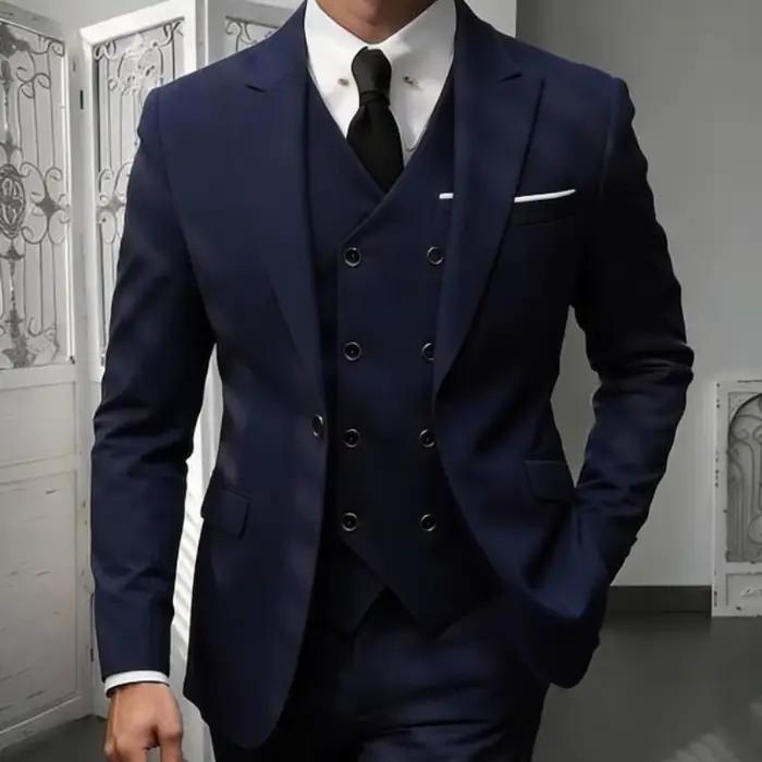 Ensemble de costume classique 3 pièces pour homme - Blazer ajusté à revers crantés avec gilet et pantalon