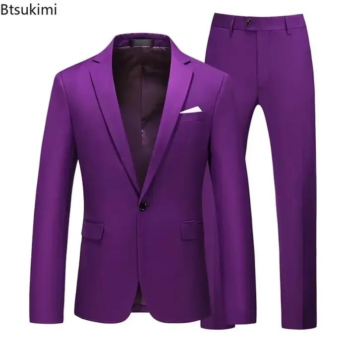 Costumes pour hommes 2 pièces ensembles mode affaires décontracté vêtements formels homme solide mince bal fête Blazer