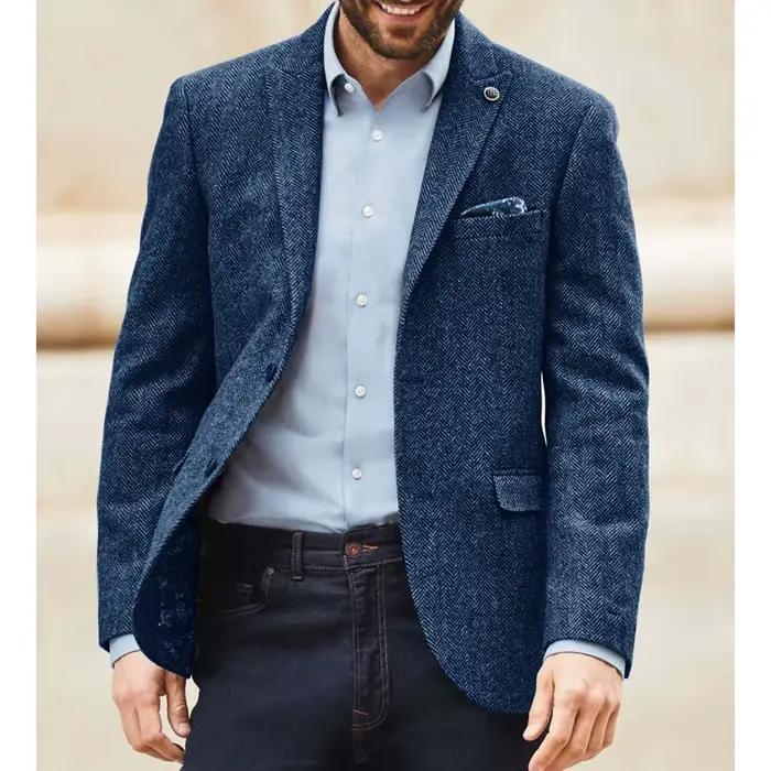 Blazer de costume en tweed à chevrons pour homme
