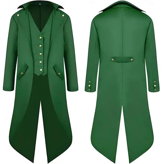 Tenue 3 pièces Costumes de lutin gothique Vintage Steampunk manteau de queue d'Halloween avec chapeau