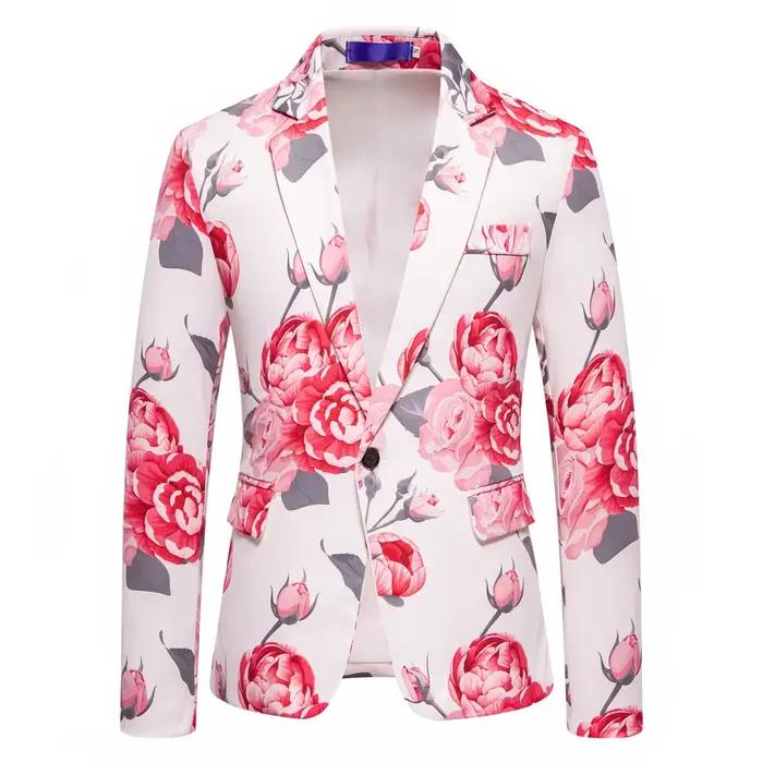 Costume blazer homme imprimé rose décontracté pour soirées et spectacles sur scène