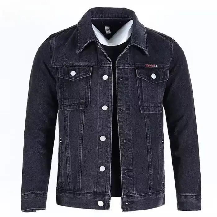 Veste en jean rembourrée en laine pour homme, vêtement en combinaison de mouton noir, chaude, épaules larges, une pièce, vestes d'extérieur et manteaux, patchwork vintage, pour hiver et quotidien