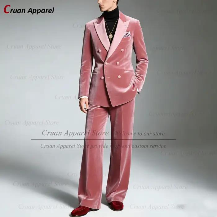 Costume Double boutonnage en velours bleu marine pour hommes