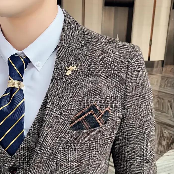 Costume de Boutique (Blazer + Gilet + Pantalon) pour Homme – Style Lin Élégant pour le Travail
