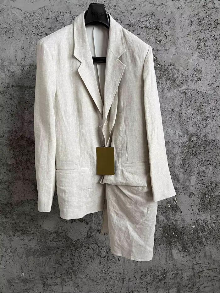Veste de costume TOP-YAMAMOTO en lin pour hommes style décontracté élégant banquet quatre saisons ouverture frontale irrégulière double col