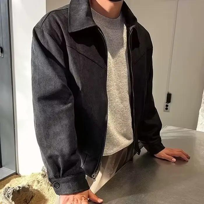 Veste en daim homme style rétro bomber veste décontractée vintage court pour homme automne printemps occassions décontractées