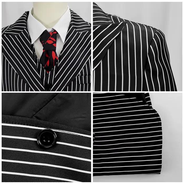Costume de cosplay Gomez ensemble uniforme de film personnages horreur halloween homme pantalon haut veste cravate rayé