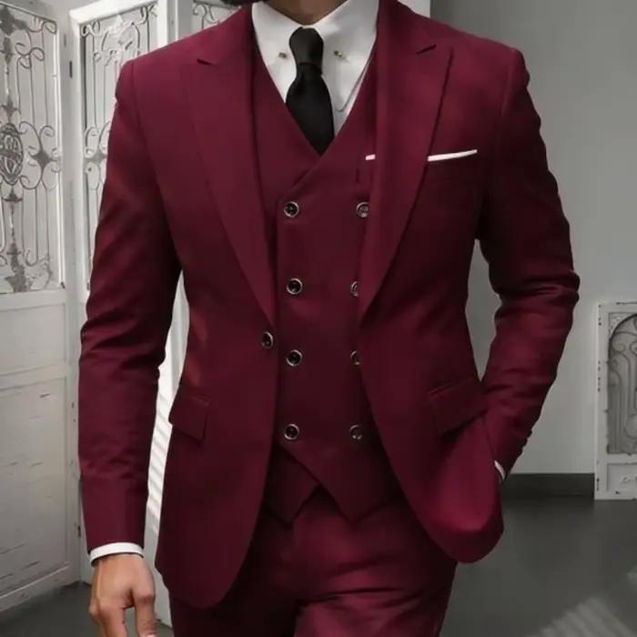 Ensemble de costume classique 3 pièces pour homme - Blazer ajusté à revers crantés avec gilet et pantalon