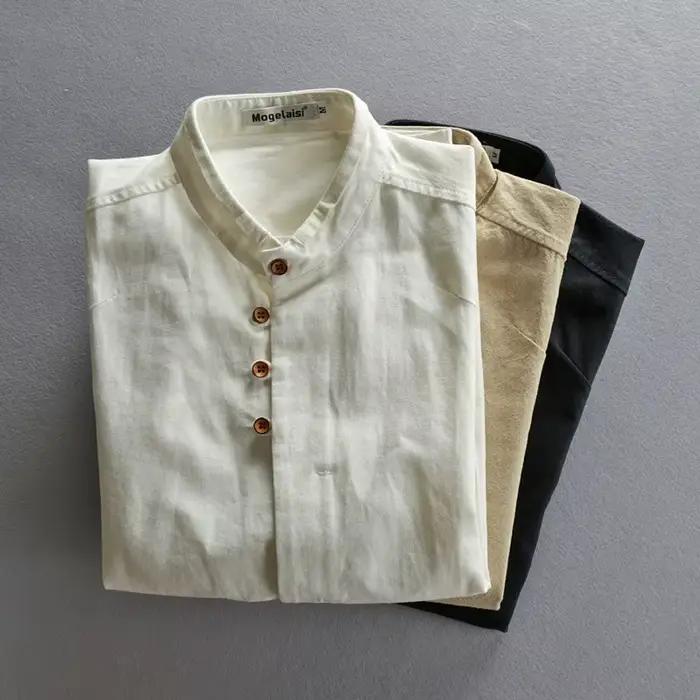 Chemise en lin décontractée col mandarin style chinois manches longues boutons grenouille pour hommes toutes saisons occasions quotidiennes