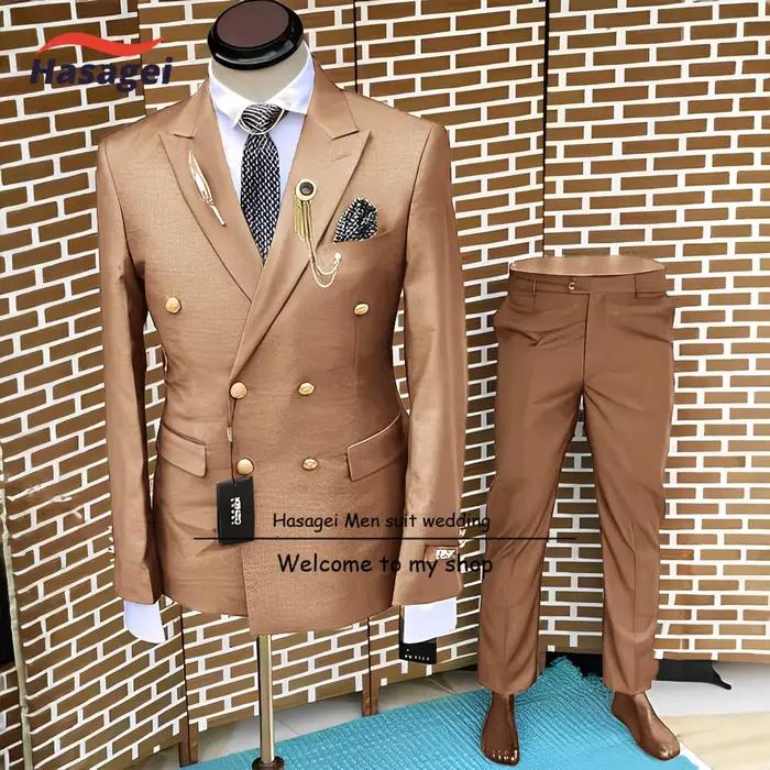 Smoking formel pour homme en polyester, élasthanne et viscose, veste et pantalon double boutonnage, élégant pour mariage et cérémonies officielles