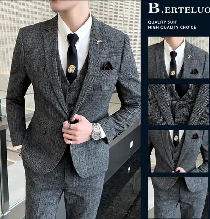 Costume de Boutique (Blazer + Gilet + Pantalon) pour Homme – Style Lin Élégant pour le Travail