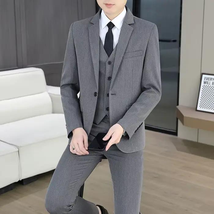 Costume (Blazer + Gilet + Pantalon) pour Homme – Tenue de Cérémonie Professionnelle et Décontractée, Idéal pour Mariage, Marié et Garçon d'Honneur