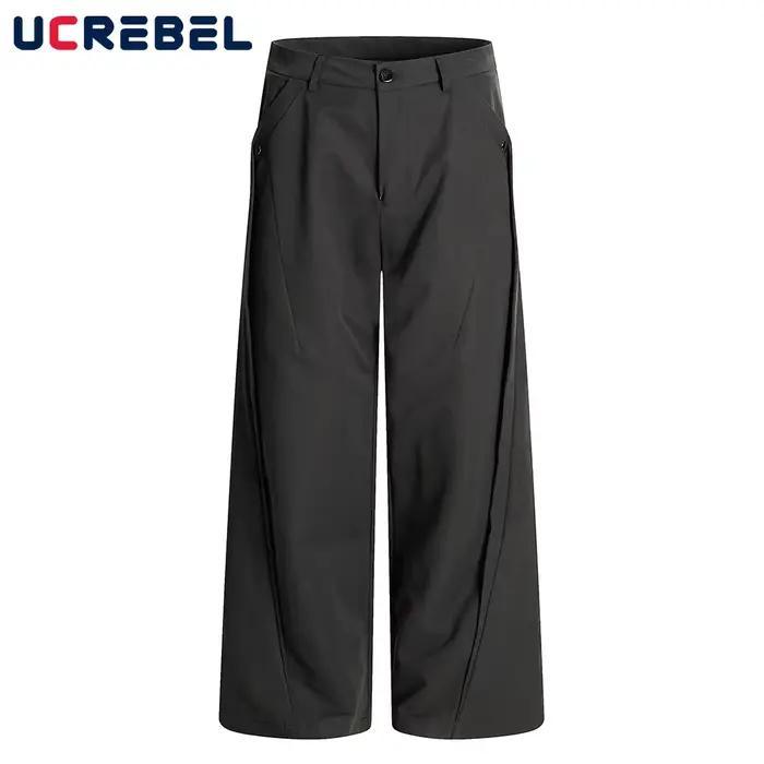 Pantalon de costume plissé de couleur unie pour hommes