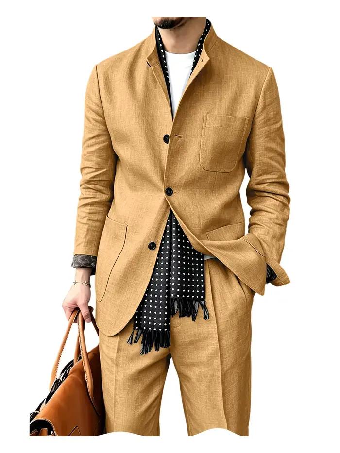 Costume en polyester décontracté pour homme, ensemble 2 pièces avec blazer et pantalon, idéal pour les affaires et les occasions quotidiennes