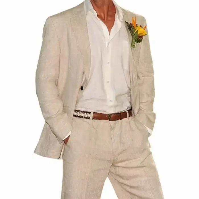 Costume en lin, ensemble blazer et pantalon 2 pièces