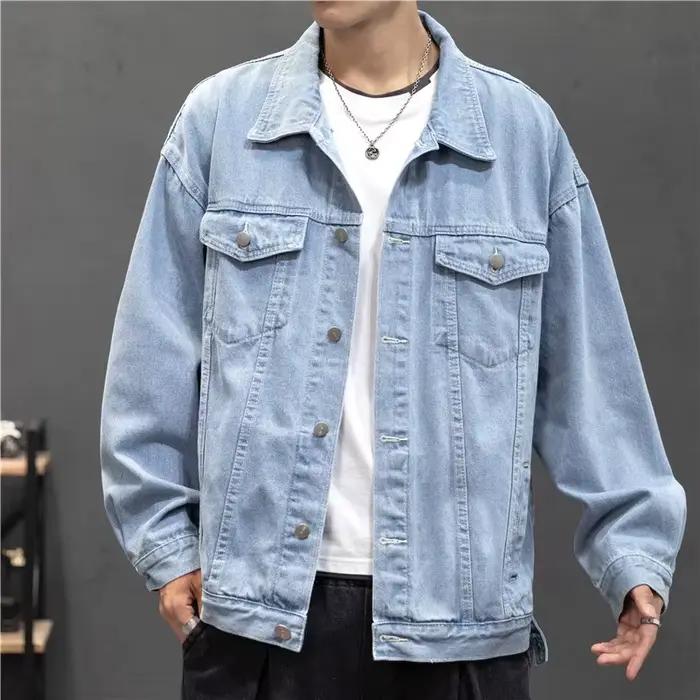 Veste en jean homme vintage streetwear décontractée col rabattu coton polyester pour hommes printemps automne occasions quotidiennes