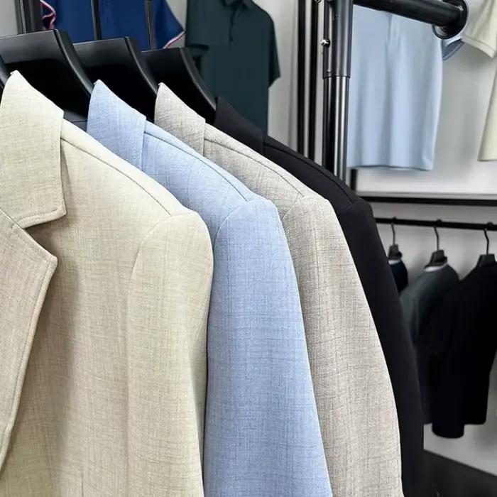 Blazer en mélange de lin pour hommes – Veste légère beige de style vintage M-3XL printemps-automne Texture respectueuse de toucher