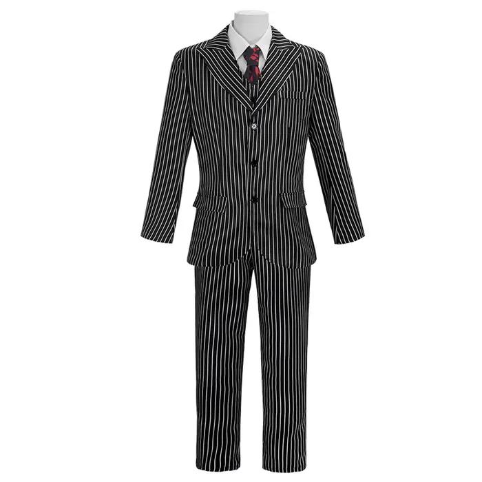 Costume de cosplay Gomez ensemble uniforme de film personnages horreur halloween homme pantalon haut veste cravate rayé