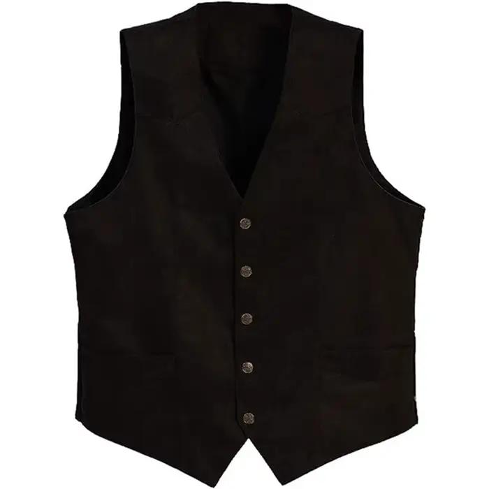 Gilet en coton et polyester vintage à col en V pour hommes, boutonnage simple, ourlet incurvé, idéal pour l'automne et l'hiver, vêtement d'extérieur décontracté