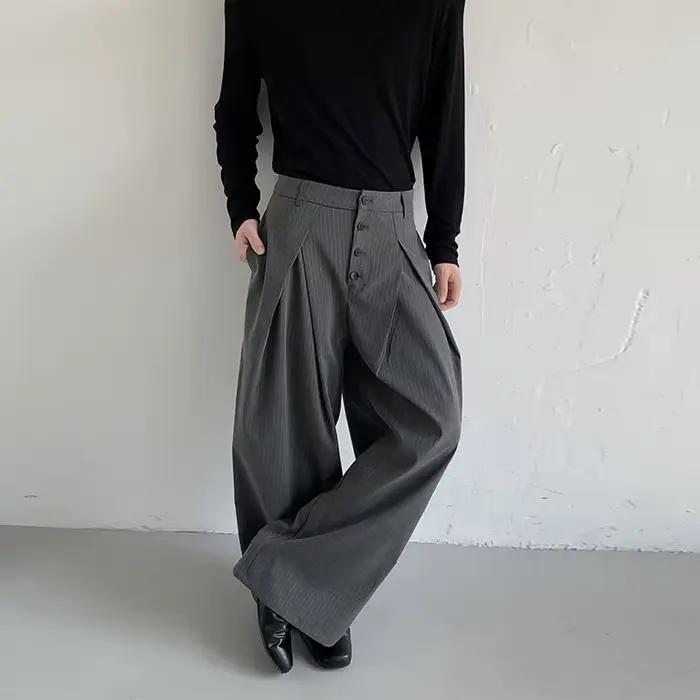 Automne hommes boucle Design costume pantalon de luxe taille haute rayé robe