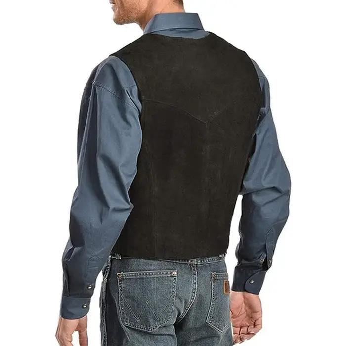 Gilet en coton et polyester vintage à col en V pour hommes, boutonnage simple, ourlet incurvé, idéal pour l'automne et l'hiver, vêtement d'extérieur décontracté