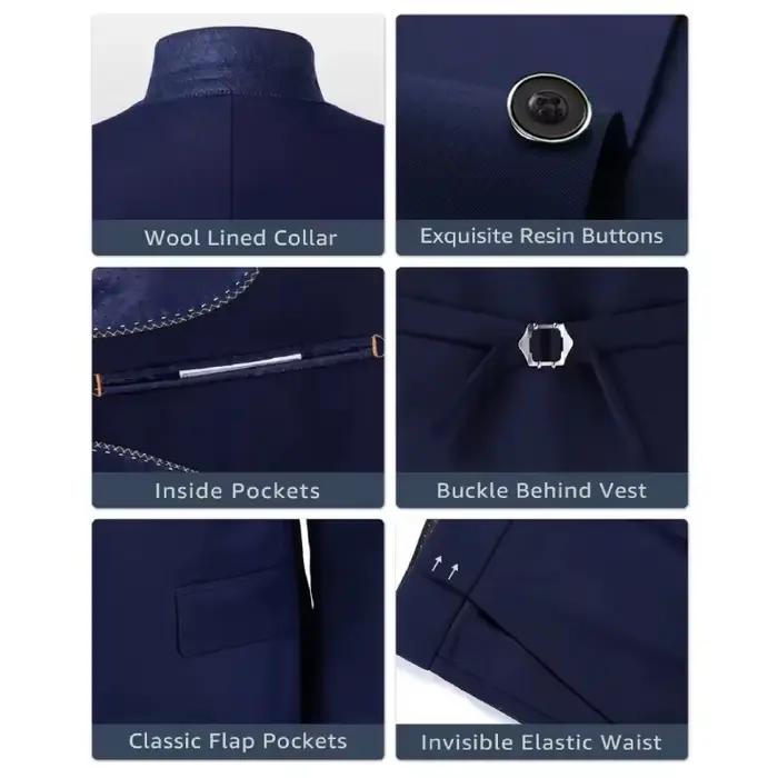 Ensemble de costume de smoking 3 pièces pour homme (veste + gilet + pantalon)