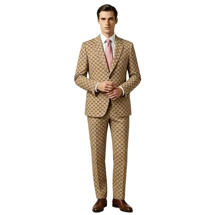 Costume homme élégant et luxueux, classique, 2 pièces, blazer et pantalon rose, pour mariage, bal ou soirée.