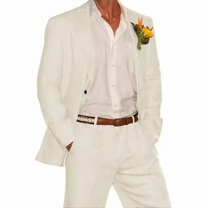 Costume en lin, ensemble blazer et pantalon 2 pièces