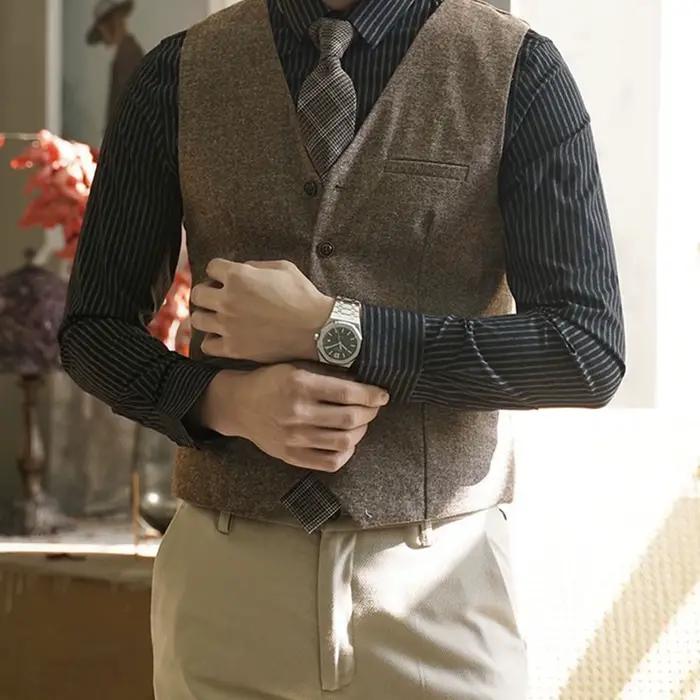 Gilet rétro britannique en tweed pour hommes, élégant et décontracté, idéal pour les tenues de garçon d'honneur, frères et événements formels automne hiver