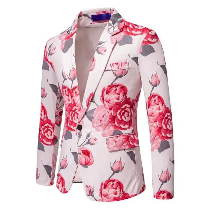 Costume blazer homme imprimé rose décontracté pour soirées et spectacles sur scène