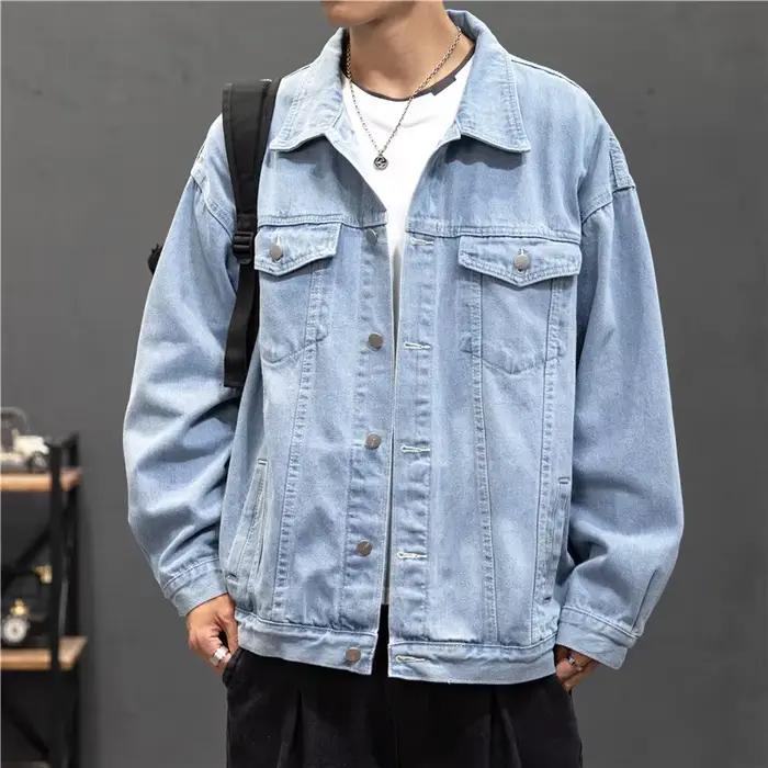Veste en jean homme vintage streetwear décontractée col rabattu coton polyester pour hommes printemps automne occasions quotidiennes