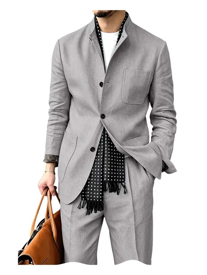 Costume en polyester décontracté pour homme, ensemble 2 pièces avec blazer et pantalon, idéal pour les affaires et les occasions quotidiennes