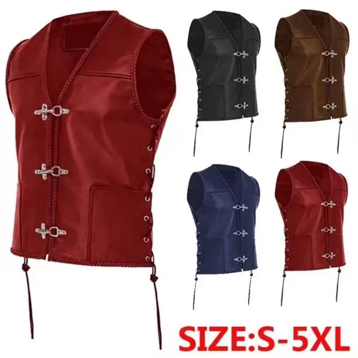 Gilet en cuir vintage pour hommes, style punk, col en V, adapté aux quatre saisons, idéal pour les sorties quotidiennes et spéciales