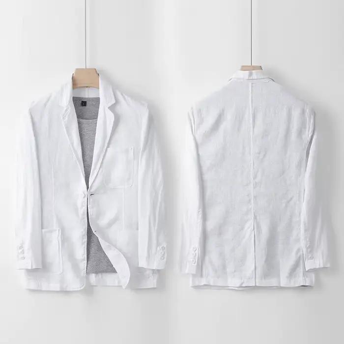 2025 été nouveaux hommes lin costume décontracté haut couleur unie léger respirant luxe coton chanvre