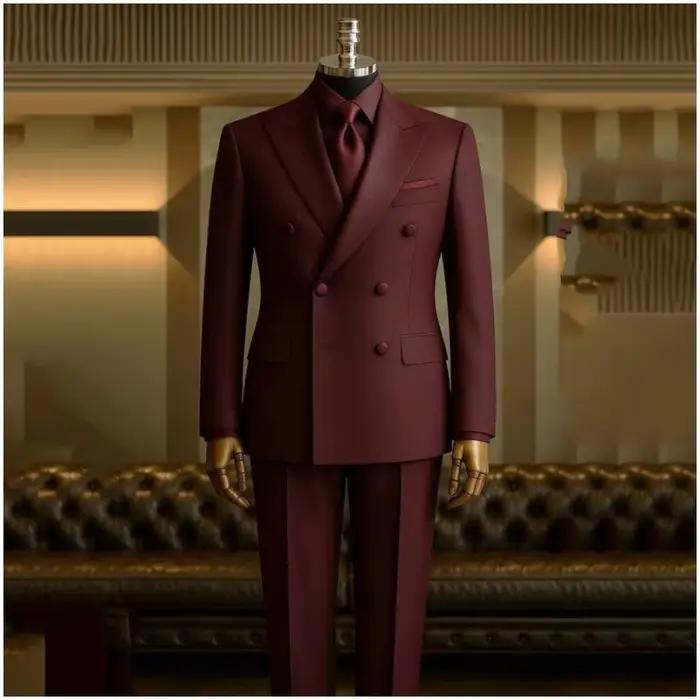 Costumes bordeaux homme élégants 2 pièces double boutonnage mariage soirée gala occassions spéciales