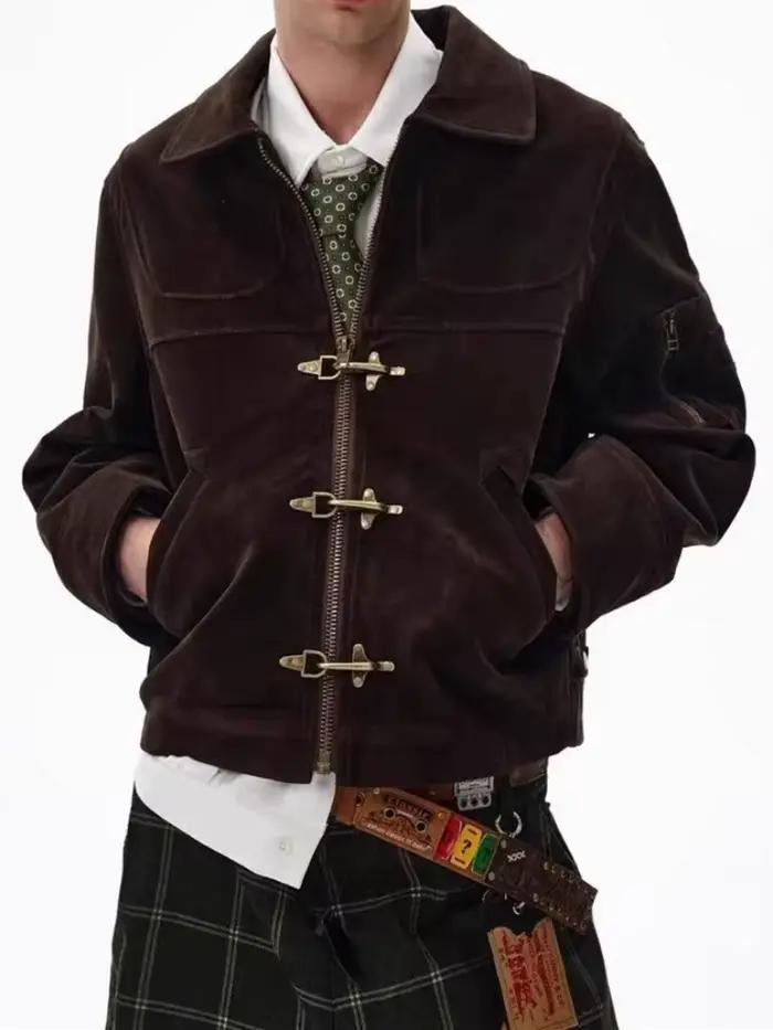Manteau en daim vintage déconstruit pour hommes et femmes, vestes unisexes style streetwear pour printemps et automne occasions quotidiennes