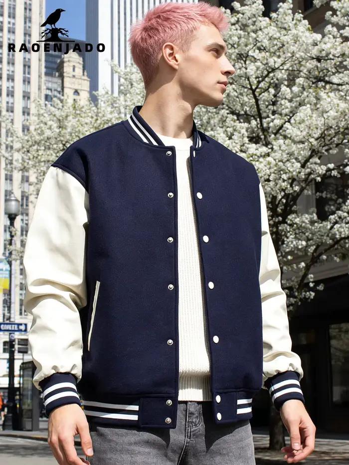Veste universitaire homme avec manches en simili cuir pour occasions décontractées et semestres printaniers et automnaux