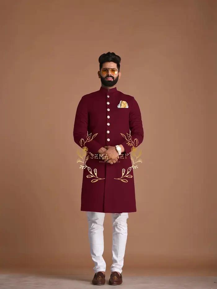 Costume Homme 2 pièces noir longue veste blanc pantalon costumes pour hommes coupe ajustée mariage smoking pour marié