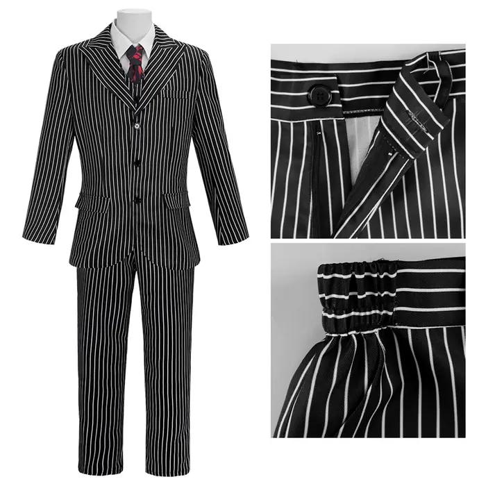 Costume de cosplay Gomez ensemble uniforme de film personnages horreur halloween homme pantalon haut veste cravate rayé