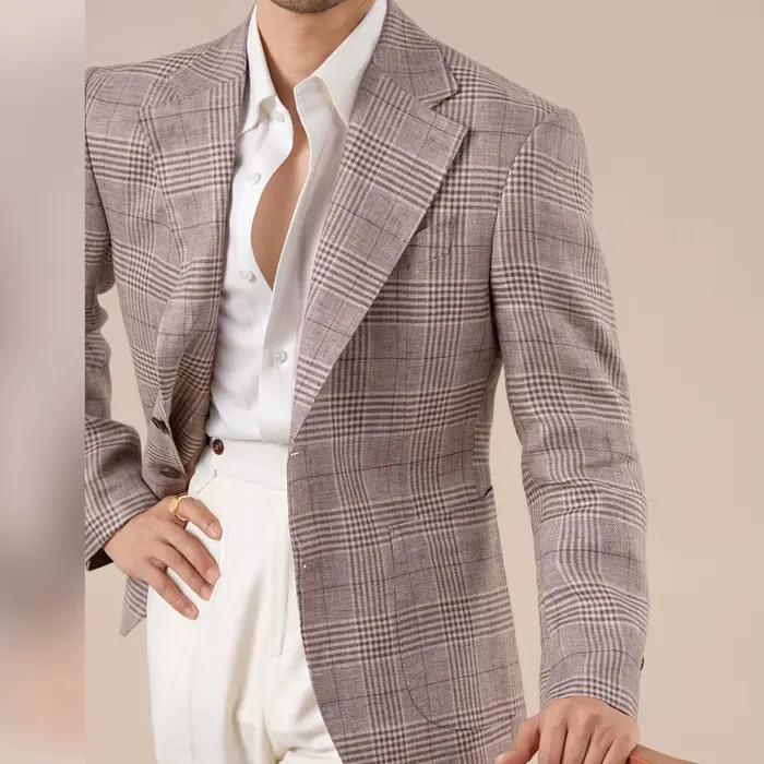 Blazer en lin à carreaux Prince italien pour homme style anglais vintage décontracté et professionnel pour toute saison