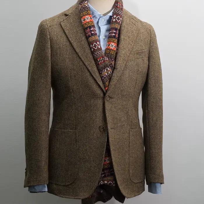 Veste de costume homme blazer marron vintage en acrylique coton nylon polyester rayonne laine pour mariage et événements formels occasions spéciales