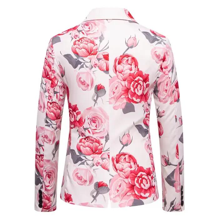 Costume blazer homme imprimé rose décontracté pour soirées et spectacles sur scène