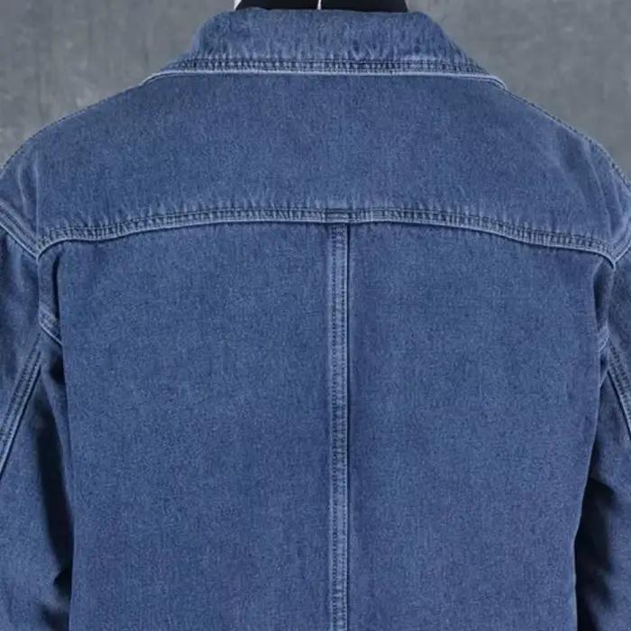 Veste en jean rembourrée en laine pour homme, vêtement en combinaison de mouton noir, chaude, épaules larges, une pièce, vestes d'extérieur et manteaux, patchwork vintage, pour hiver et quotidien