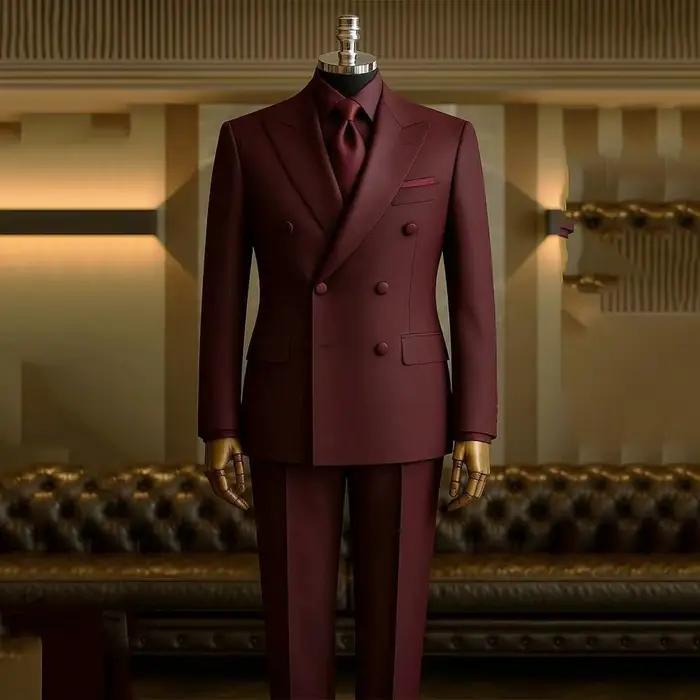 Costumes bordeaux homme élégants 2 pièces double boutonnage mariage soirée gala occassions spéciales