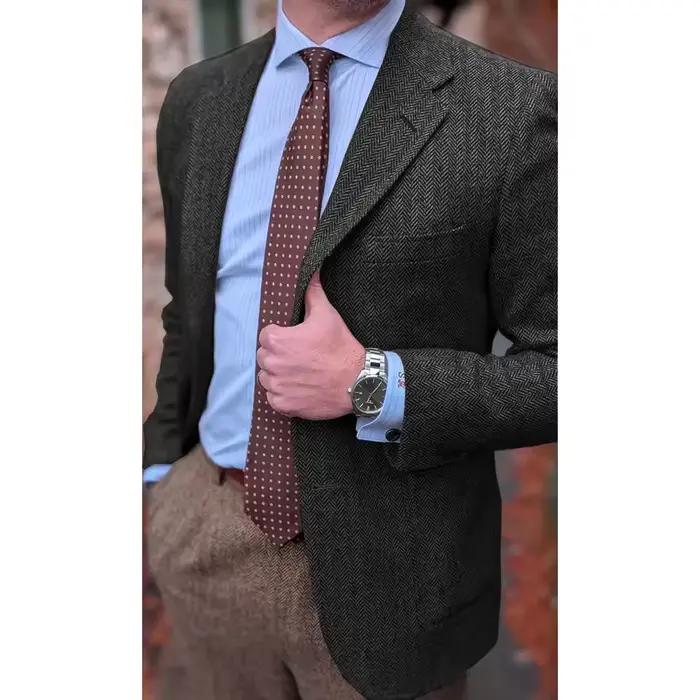 Veste de costume à chevrons pour hommes, blazer d'affaires avec simple boutonnage, style décontracté et élégant pour les mariages et autres événements spéciaux